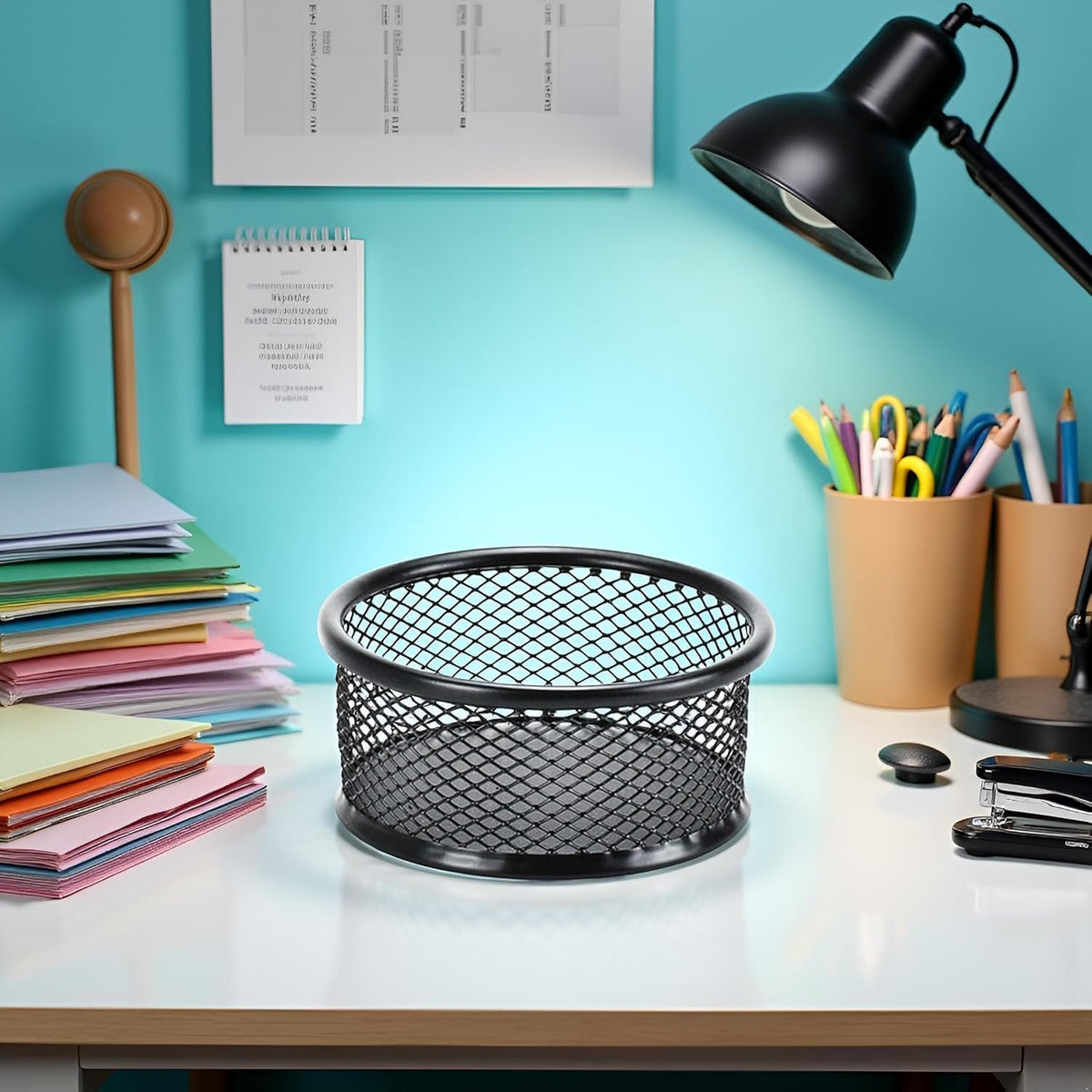 1 Pc Black Minimalist Metal Paper Clip Holder Mesh Paperclip Bowl Binder Clip Dispenser Desk Bobby Pin Container Organizer for Home Office Classroom School Desk Supplies Holders and Dispensers