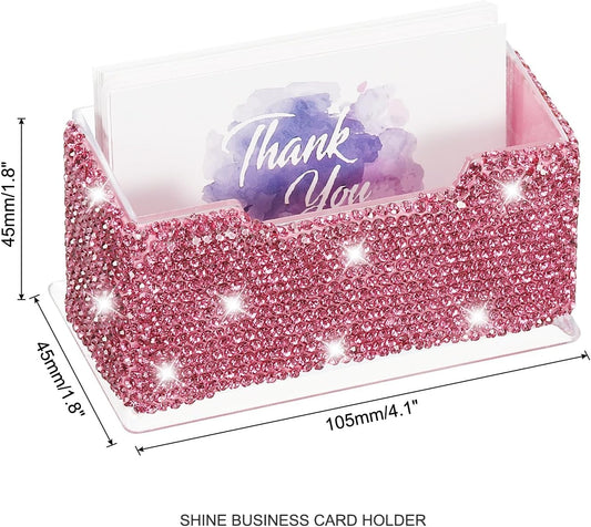 Rhinestone Business Card Holder, Crystal Business Card Holders Bling Business Card Organizer Display Stand for Desktop Desk Office Exhibition, Pink