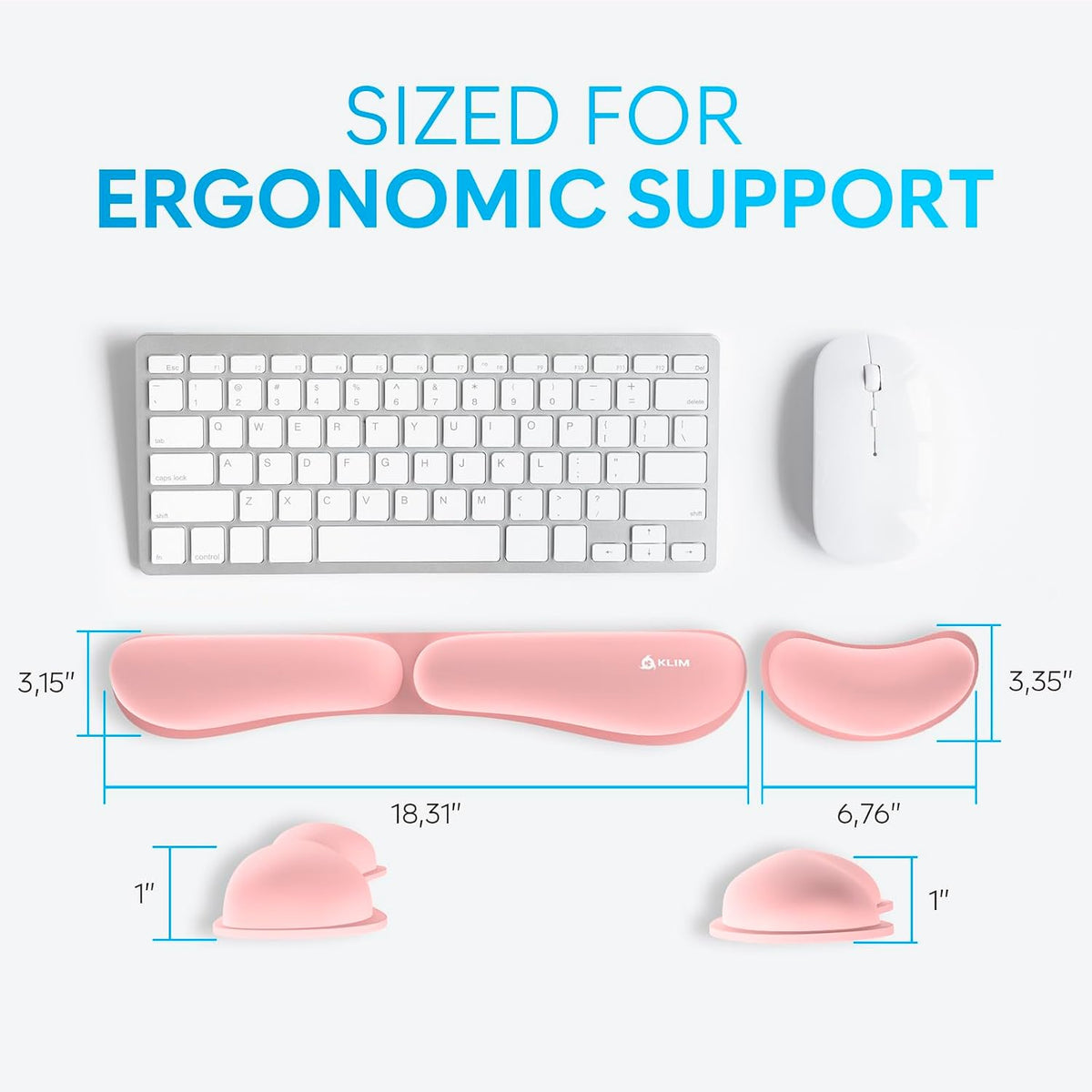 KLIM Mouse & Keyboard Wrist Rest Set - Silky Gel Memory Foam - Ergonomic Wrist Rest for Computer Keyboard, Wrist Pad for Keyboard + Wrist Rest for Mouse Gaming and Office - Pain Relief - Light Blue