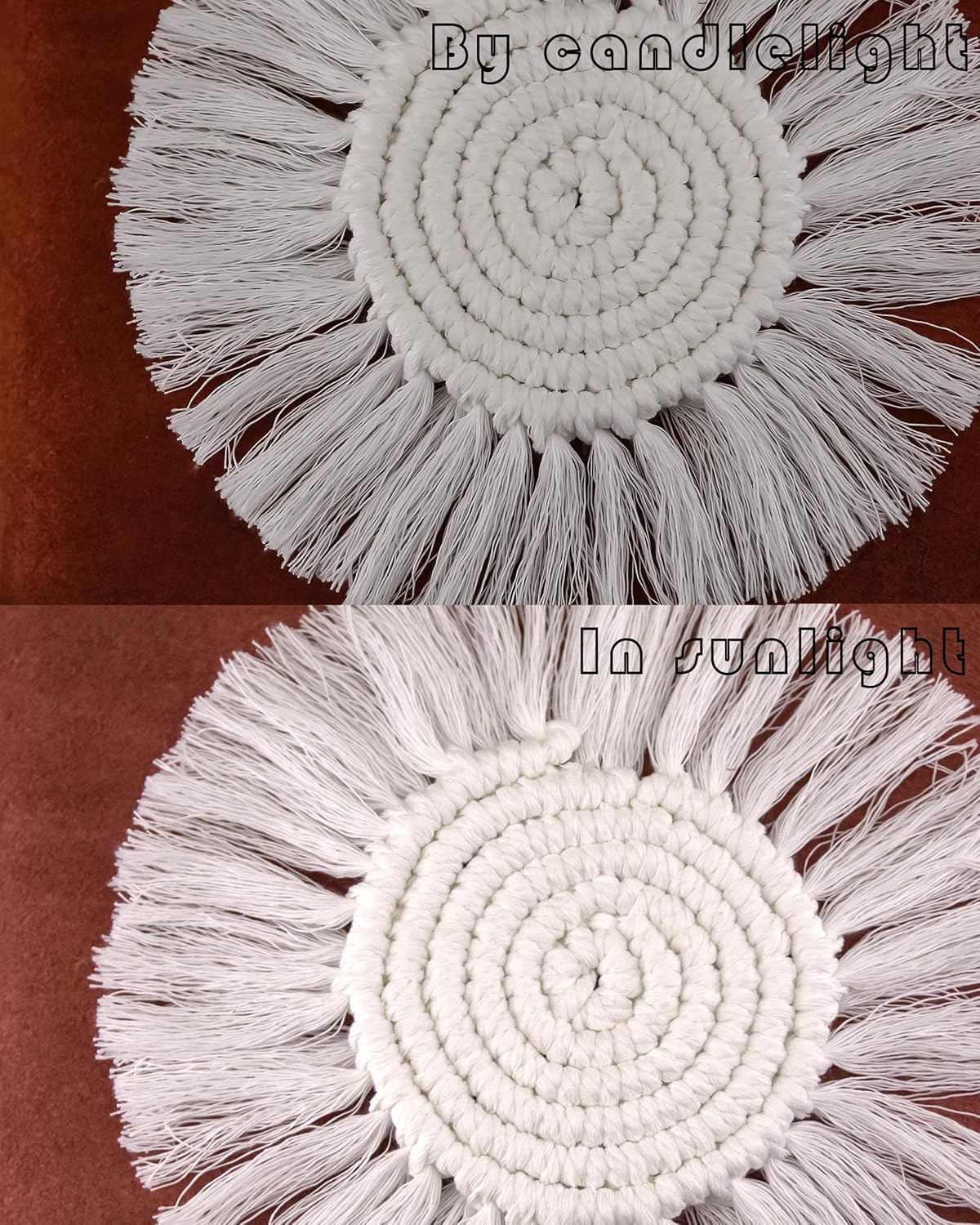 Boho Coasters Set of 2 for Drinks Absorbent, Macrame Cotton Coasters for Wooden Table Round Drink Coaster Set with Tassels Housewarming Gift Bar Coffee Table Office Desk Decor (Gray)