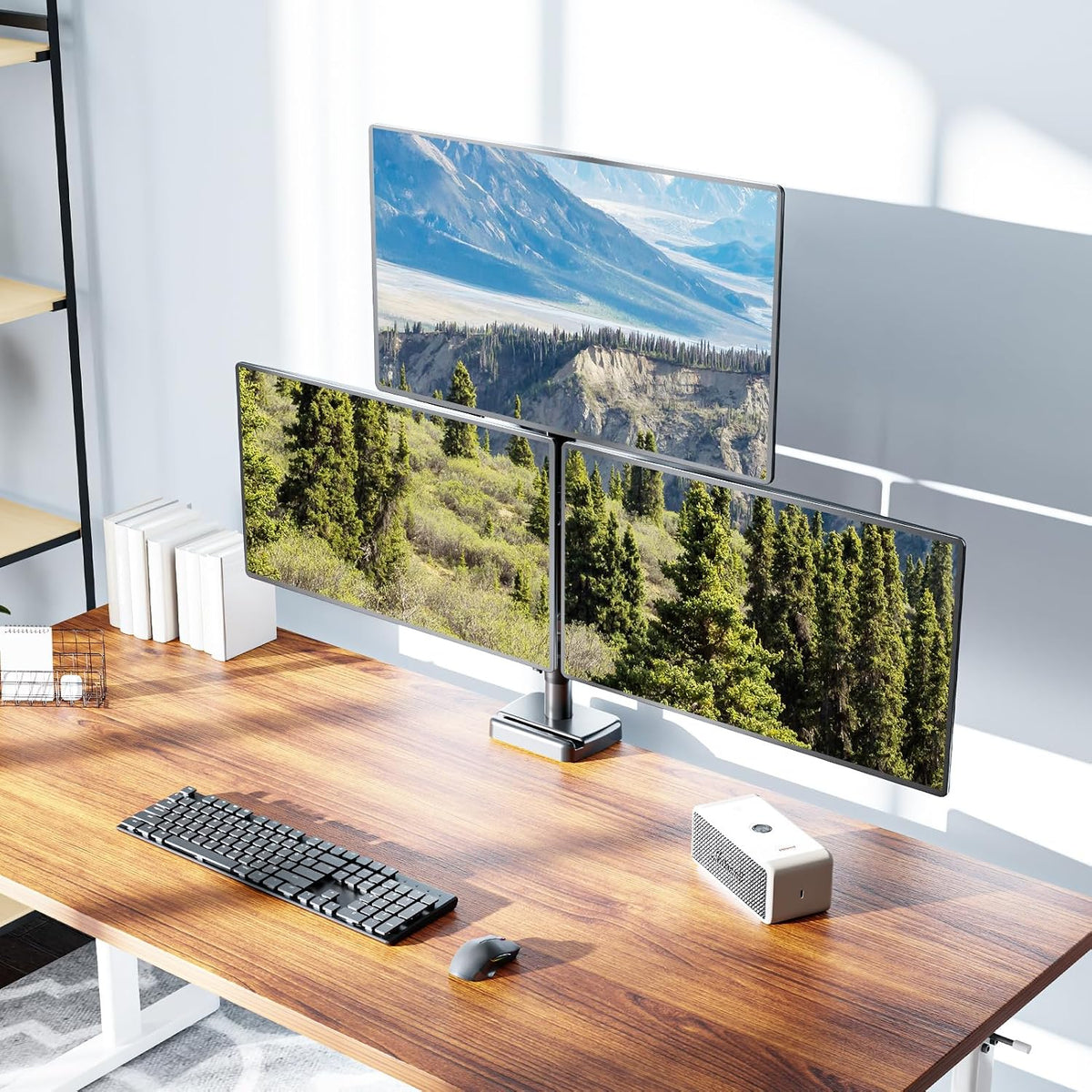 Dual Monitor Stand - Freestanding & Height Adjustable Monitor Desk Mount, Steady VESA Mount Holds Max 17.6 lbs, Computer Monitor Stand for 2 Screens up to 27 inches, For Home Office