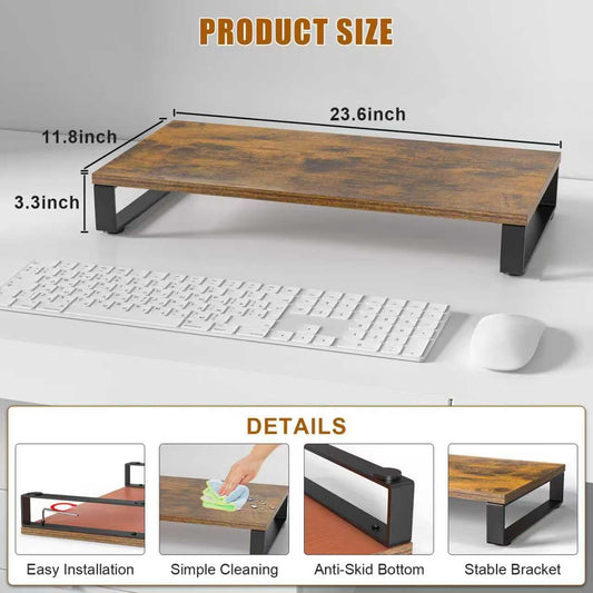 XINYAO Wood Monitor Stand Riser for Desk, 24x12x3 inch, Rustic Brown