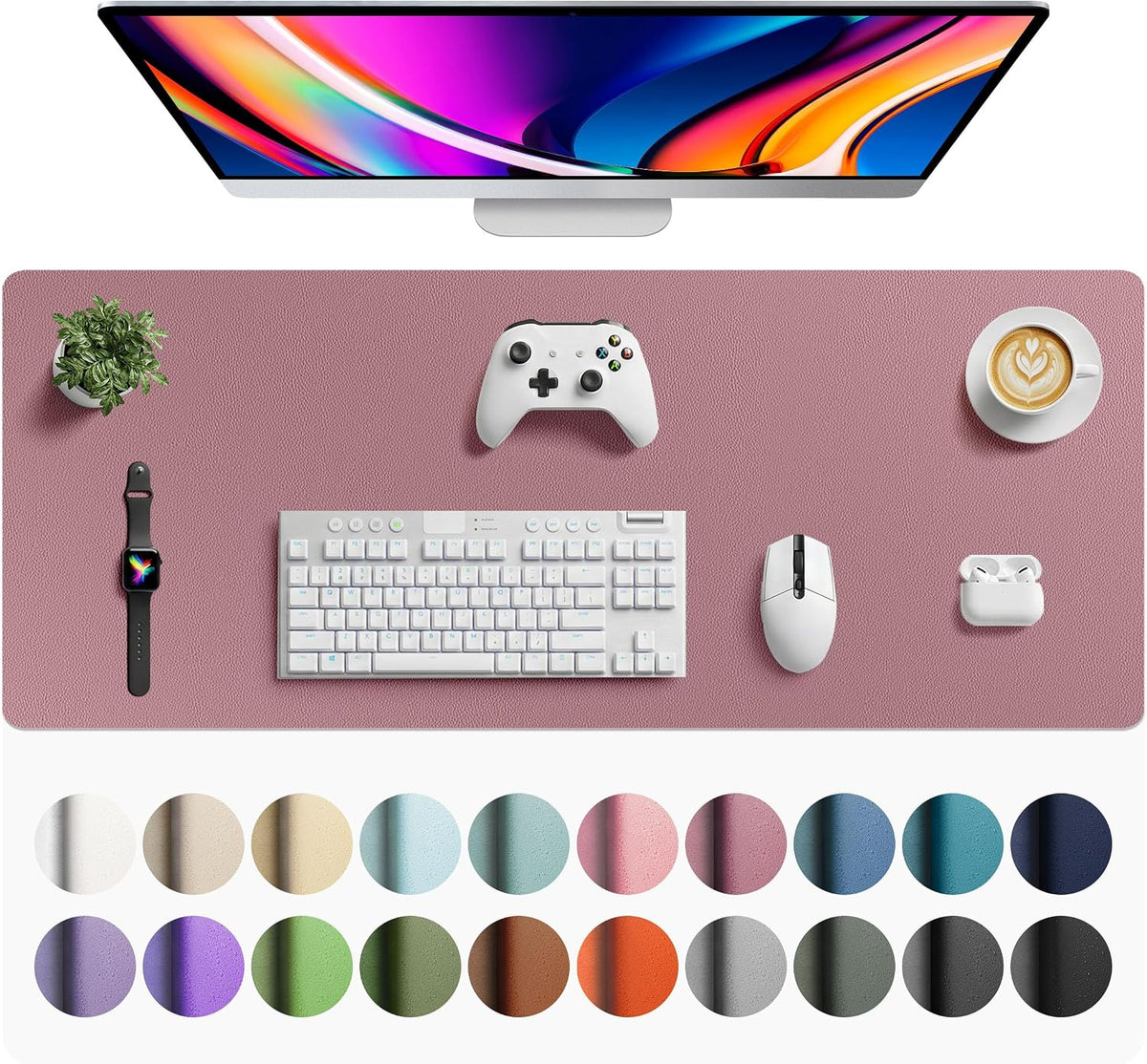 Aothia Leather Office Desk Pad Protector, Non-Slip PU Leather Desk Blotter, Waterproof Laptop Writing Mouse Pad for Office and Home, Black, 31.5" x 15.7" - Colors A