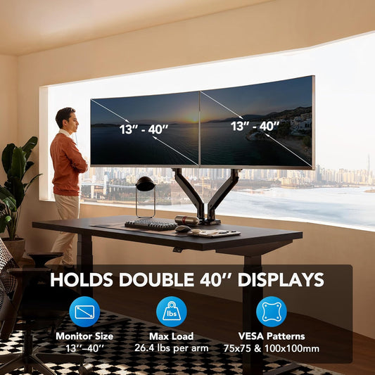 Dual Monitor Stand for 13″–40″, Premium Dual Monitor Mount with USB, Height Adjustable Monitor Stand for 2 Monitors, VESA Mount with Clamp/Grommet Base, Holds 26.4lbs per Arm, HNDS7