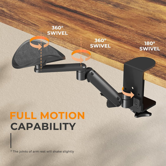 Clamp-on Adjustable Arm Rest, 360° Rotating Elbow Rest for Desk
