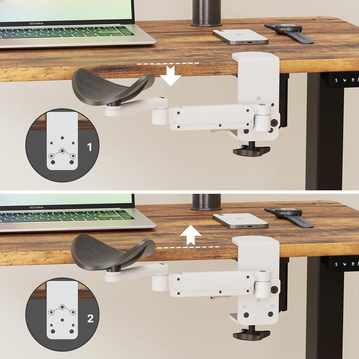 Clamp-on Adjustable Arm Rest, 360° Rotating Elbow Rest for Desk