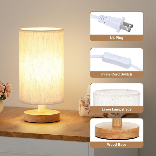 Fenmzee 9" Small Table Lamp for Bedroom - Inline Control with 3000K Bulb