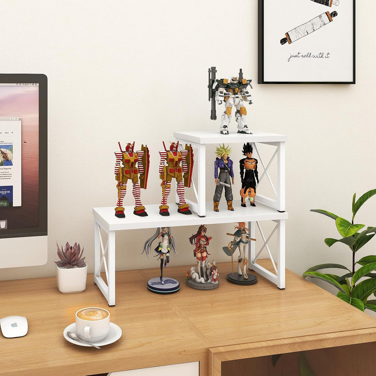 Wood Desktop Shelf, 2 Tier Adjustable Small Bookshelf Organizer