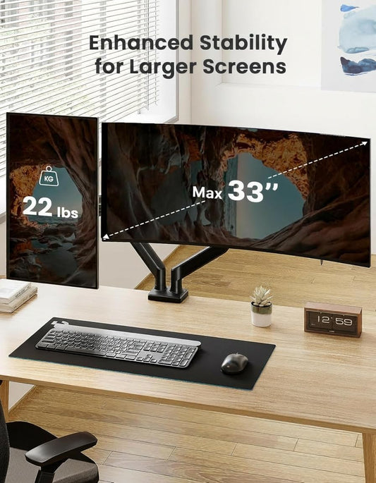 Dual Monitor Stand up to 33 inches Screen, Load-Bearing Max 22 lbs Each Arm, Adjustable Dual Monitor Mount, Sturdy Steel vesa Monitor Mount with Stable VESA 75x75 100x100mm