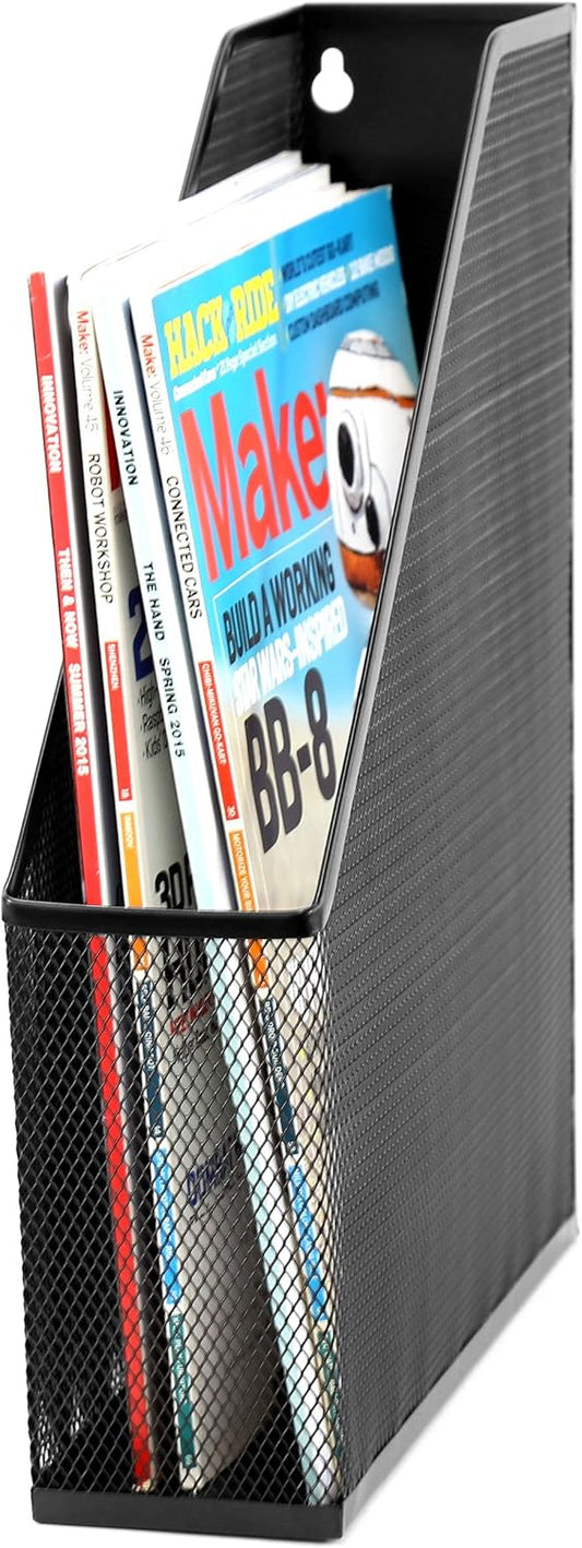 Magazine File Holder, Desk Organizer, Black Mesh Steel Finish