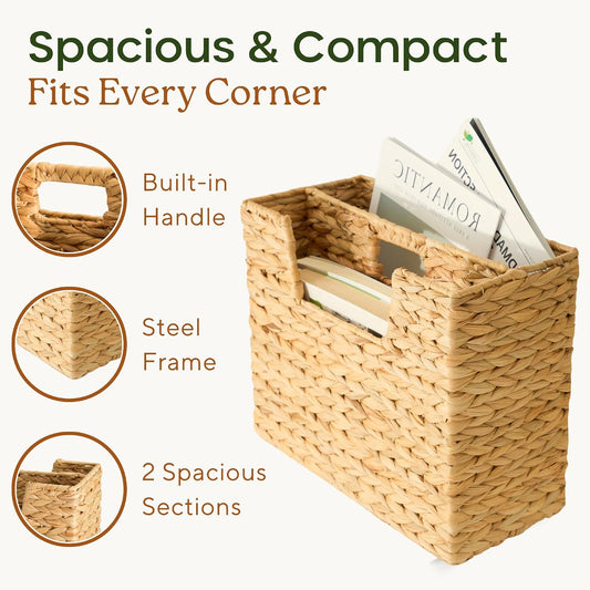 Wicker Magazine Basket Water Hyacinth Handwoven Magazine Holder