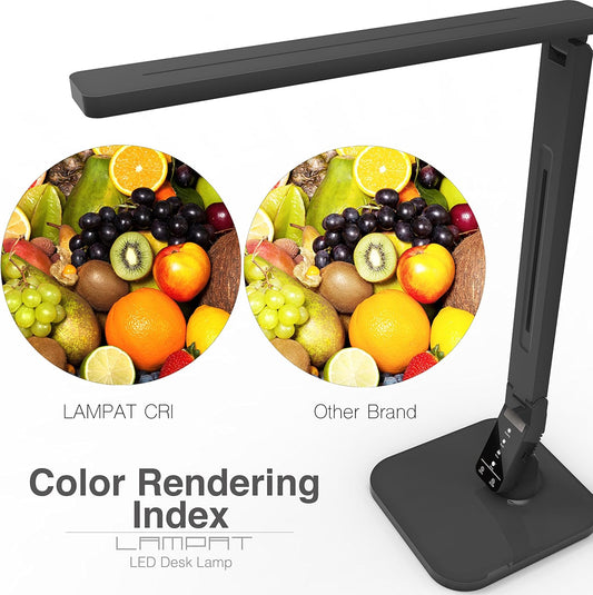 Dimmable LED Desk Lamp, 4 Lighting Modes (Reading/Studying/Relaxation/Bedtime), 5-Level Dimmer, Touch-Sensitive Control Panel, 1-Hour Auto Timer, 5V/1A USB Charging Port, Piano Black