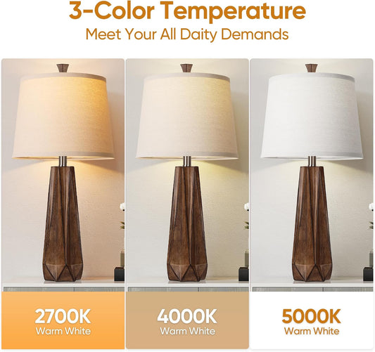 27" Wood Grain Resin Table Lamp Set of 2,Modern Beside Lamp for Decor