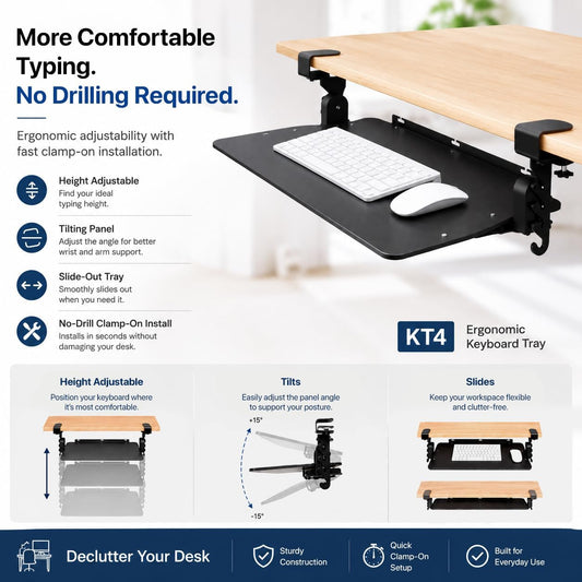 Keyboard Tray Under Desk Slide Out Clamp On (Black)