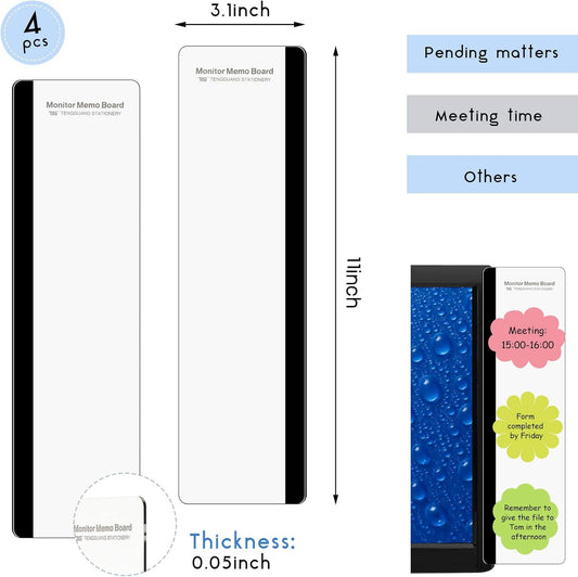 4 Pieces Monitor Memo Board for Computer Transparent Acrylic
