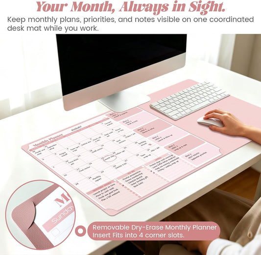 Pink Dry Erase Desk Mat,Large Multi-Use Dry Erase Desk Calendar