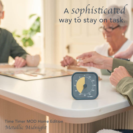 MOD - Home Edition - Individual Sized 60 Minute Visual Countdown Timer for ADHD, Adults, Students, and Pomodoro with Silent Operation (Metallic Midnight)