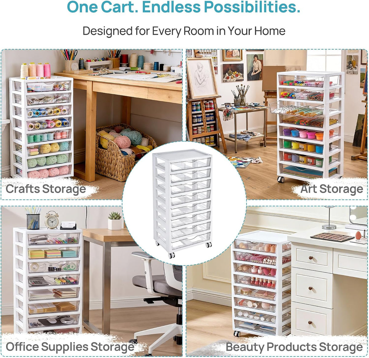 4-Tier Plastic Drawer Storage Rolling Cart with Wheels