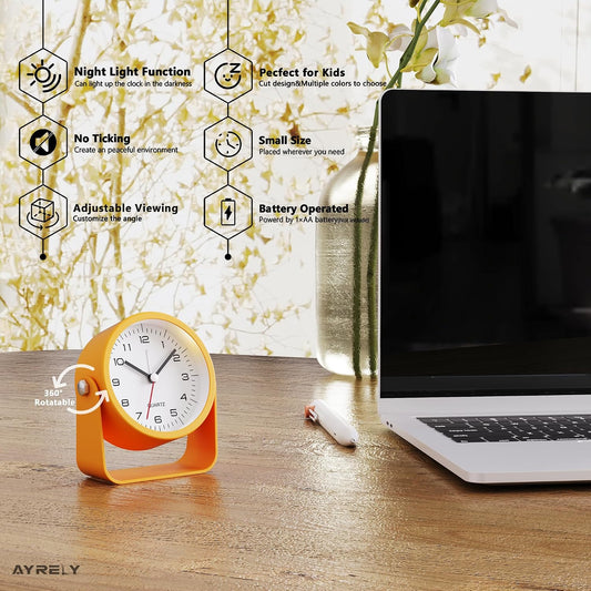® 3.5" Small Analog Travel Alarm Clock, Battery Operated Desk Clock