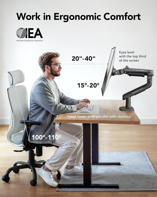 TitanLift Heavy Duty Monitor Arm for Screens up to 49", Holds 44 lbs, Aluminum Ultrawide Screen Monitor Mount, Fully Adjustable Single Gaming Desk Mount with Dual C-Clamp, Max VESA 100x100mm