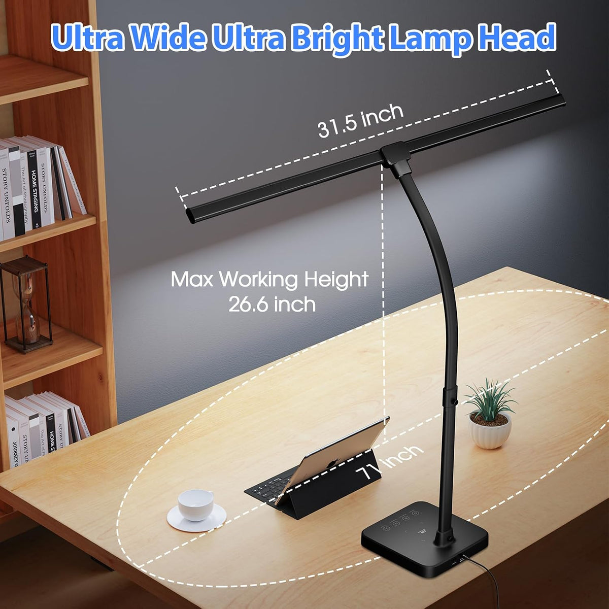 LED Desk Lamp, 24W Double Head Desk Light with Wireless Charging