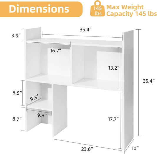 deli Desktop Shelf, Desk Hutch with 5 Shelves for Computer Desk, White