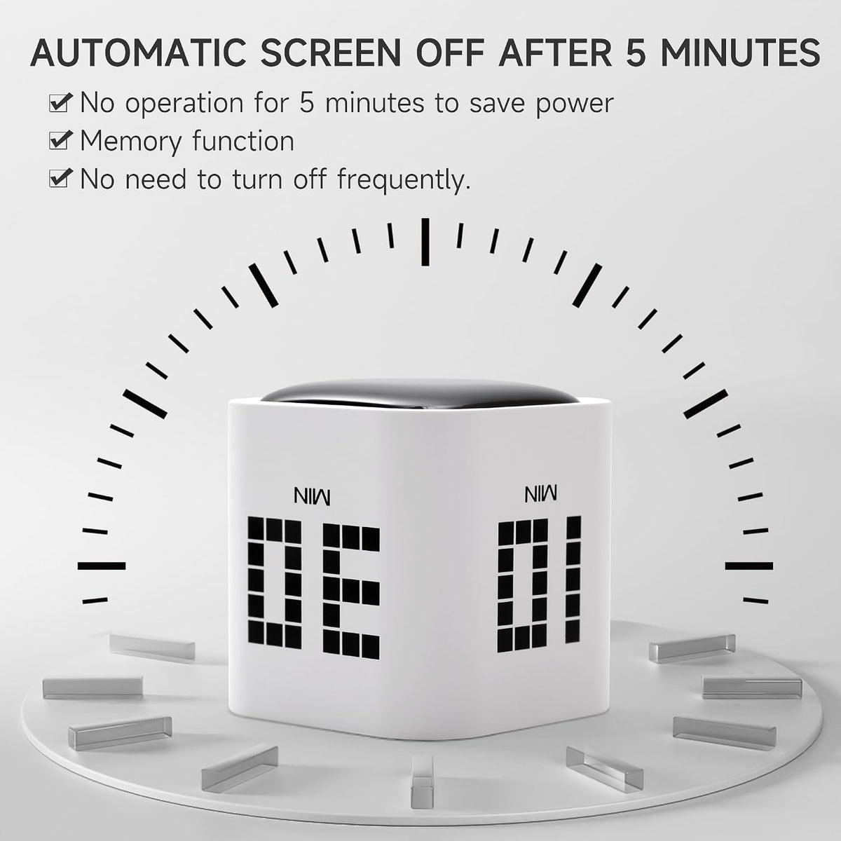 Rotating Productivity Cube Timer, 5/25/10/50 Min Presets, Wood Grain