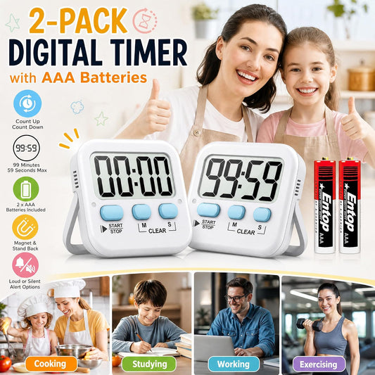 2 Pack Digital Timer for Kids Classroom Kitchen Timers for Cooking