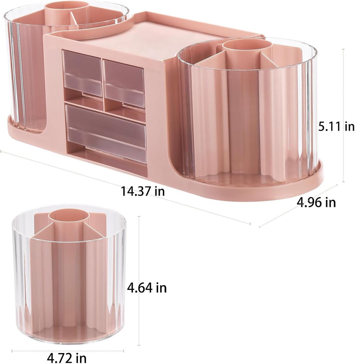 Rotating Desk Organizer with 2 Pen Holder, Desk Organizers and Accessories with 10 Slots Pencil Holder for Desk + 3 Drawer, Art Supply Storage Box Caddy for Office School Home (White)