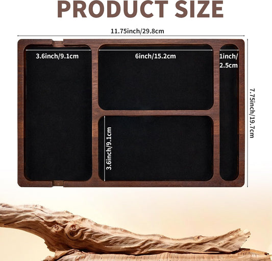 Valet Tray, Acacia Wood & Leather Surface with Charging Port