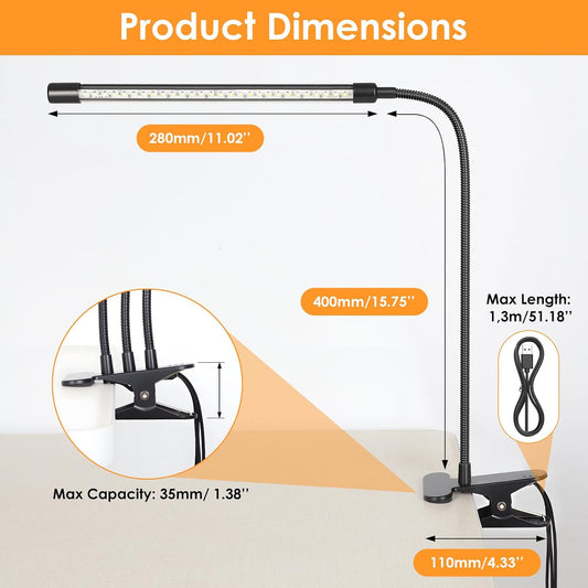3-Head LED Desk Lamp with Clamp, Eye-Caring Clip on Lights