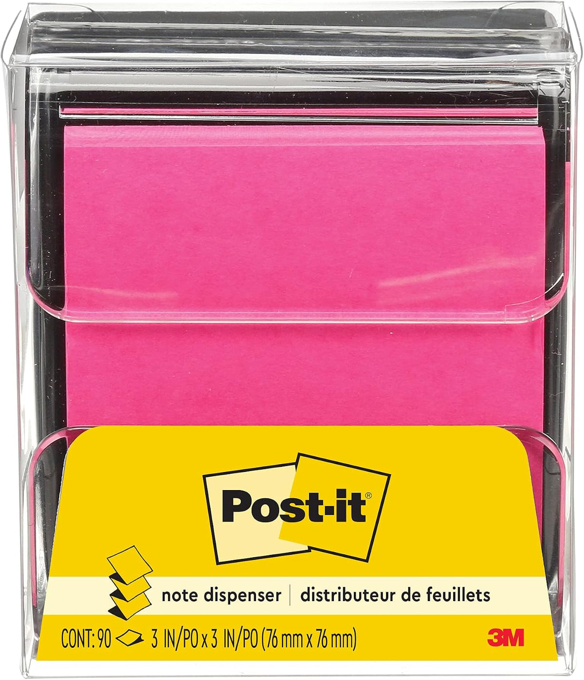 Pop-up Notes Dispenser, 3x3 in, Black Base Clear Top, Pack Includes Dispenser and a 45-Sheet Pad of Pop-up Notes (WD-330-BK)