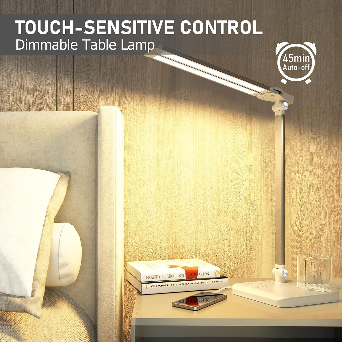 Dimmable LED Desk Lamp with USB Charging Port, 50 Lighting Modes Dual Swing Arm Architect Table Lamp Light Desk Lamp for Home Office Dorm Piano Nail