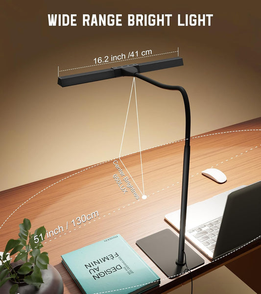 LED Desk Lamp for Home Office with Base, Eye-Caring Desk Light 12W, Black