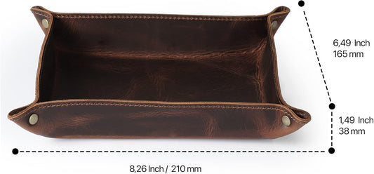 Genuine Leather Tray Organizer - Practical Lightweight Water Resistant Computer Table Desk Storage Box for Wallets, Watches, Keys, Coins, Cell Phones and Office Equipment
