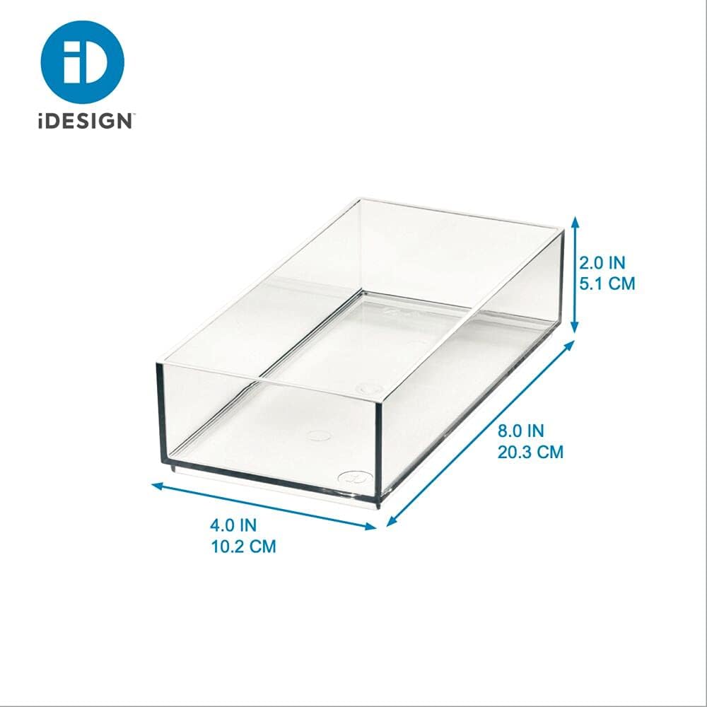 Clarity Plastic Drawer Organizer for Vanity, Countertop, Bathroom, Kitchen and Cabinet Storage, 8" x 4" x 2", Clear