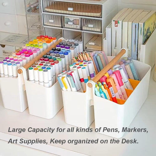2 Pack Art Caddy Organizer Portable,Marker Box, Large Pen Holder for Desk, Art Supply Storage Bin with Adjustable Dividers for Colored Pencils,Markers,Craft Organizers (Blue Divider)