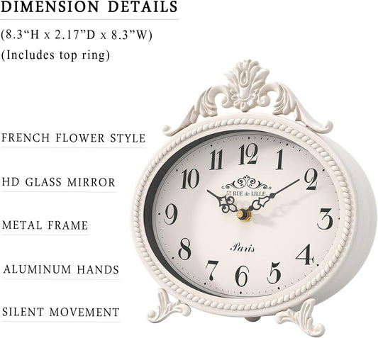 Vintage Table Clock,Antique White French Rustic Style Mantel Clock
