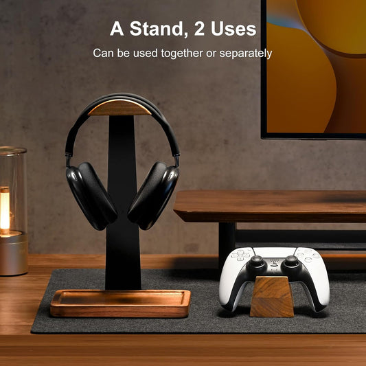 Walnut Headphone Stand with Controller Holder & Storage Base