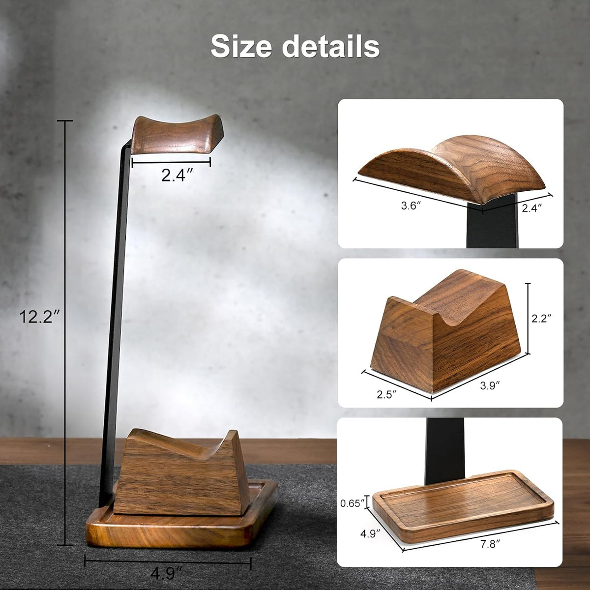 Walnut Headphone Stand with Controller Holder & Storage Base