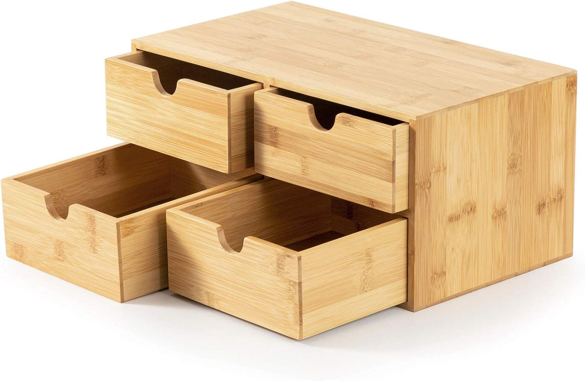 Bamboo Desk Organizer with Drawers, 3-Drawer Desktop Storage Box