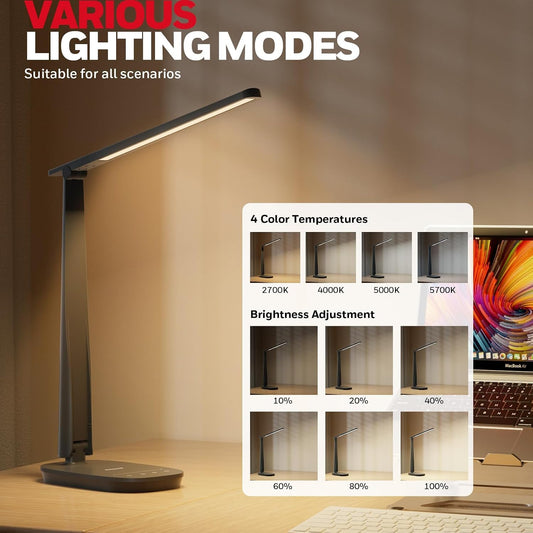 Honeywell HWT-H2 LED Desk Lamp, Eye-Caring Full Spectrum, USB Charging