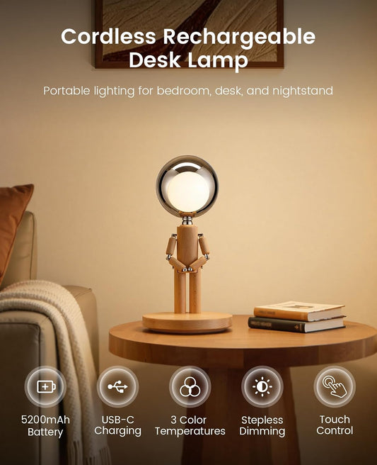 Rechargeable Cordless Desk Lamp, Touch Nightstand lamp, Dimmable