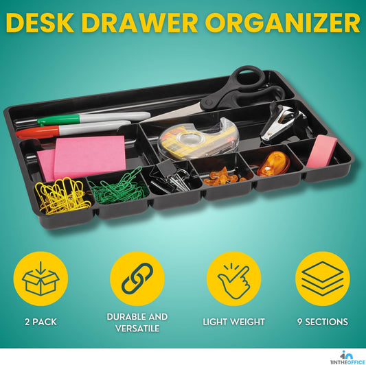 Desk Drawer Organizer 9-compartment Drawer Tray Organizer (2 Pack)
