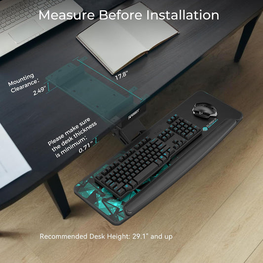 Height Adjustable Mouse & Keyboard Tray Under Desk, 28x10'' Large Slide Out Swivel Tilt Computer Keyboard Drawer with Pad for Gaming Home Office, Dual Mount