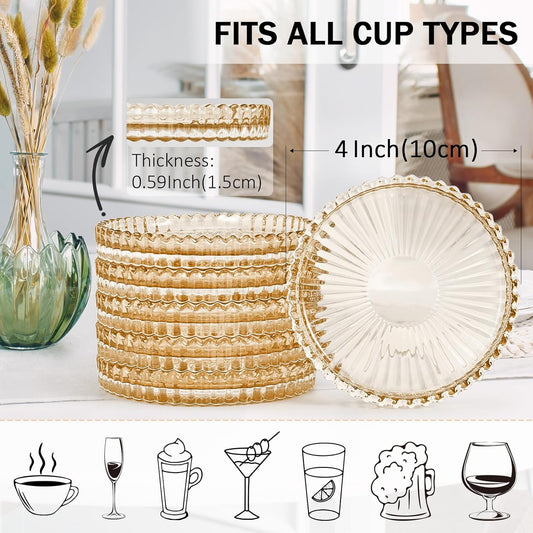 Modern Clear Glass Coasters Set of 6, Cute Coasters Table Mats for Drinks