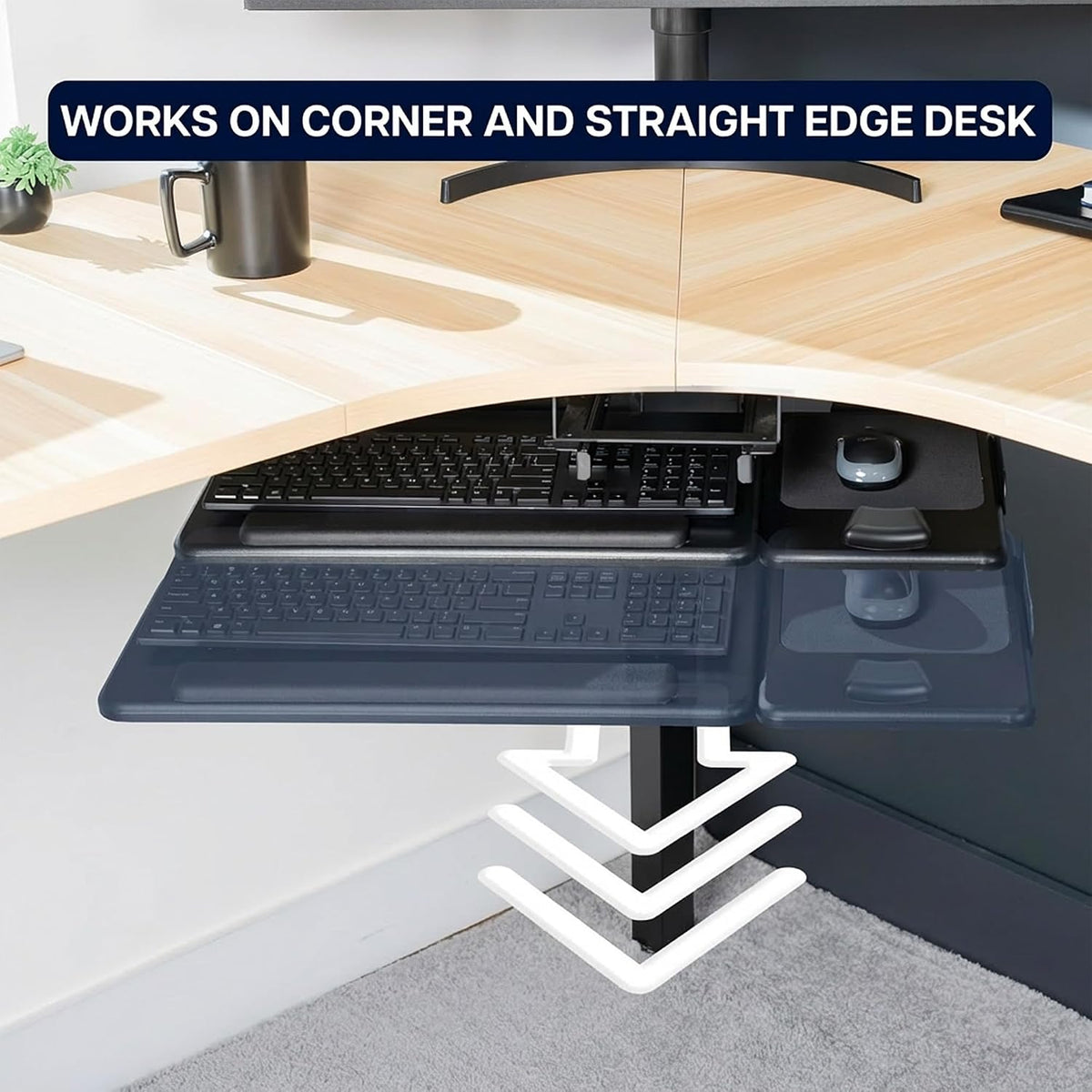 Black Under Desk 27 x 12 in Tilting Keyboard Tray, Mount-KBTM1