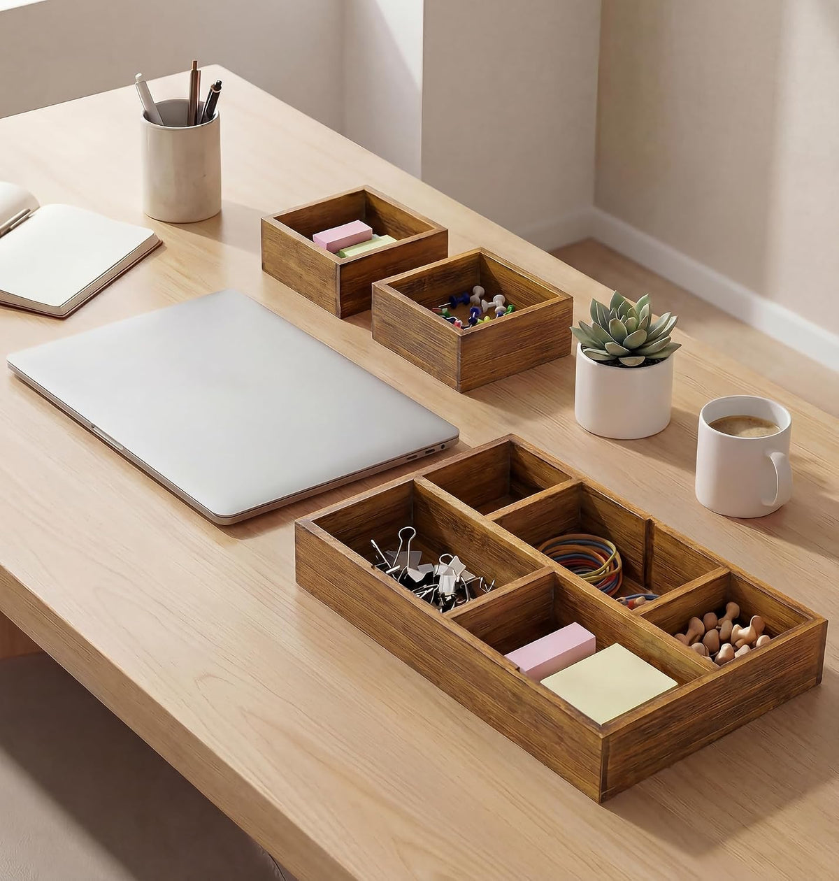 Bamboo Desk Drawer Organizer with Removable Dividers,Multi-Use Office Drawer Organizer Tray,Junk Drawer Organizers for Office,School,Kitchen,Makeup Supply(Original)
