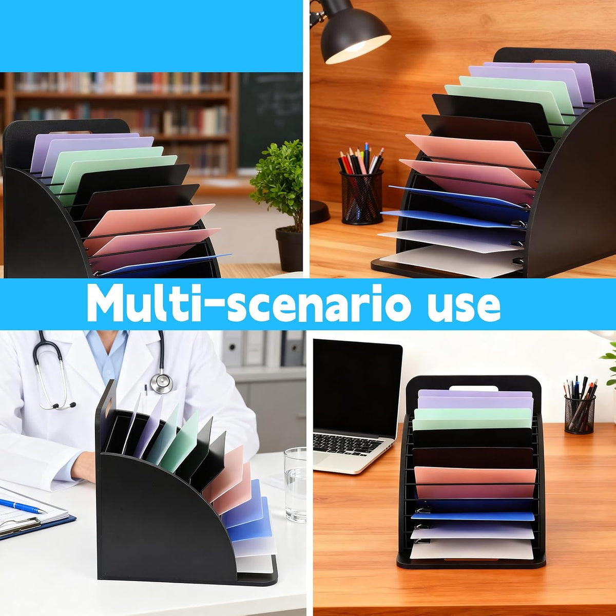 Clipboard Holder Wooden Storage Clipboard Holder Rack - with Raised Side Panel Black Clip board Organizer - for Classroom Office School Teacher Organizing (Clip Boards Not Included)
