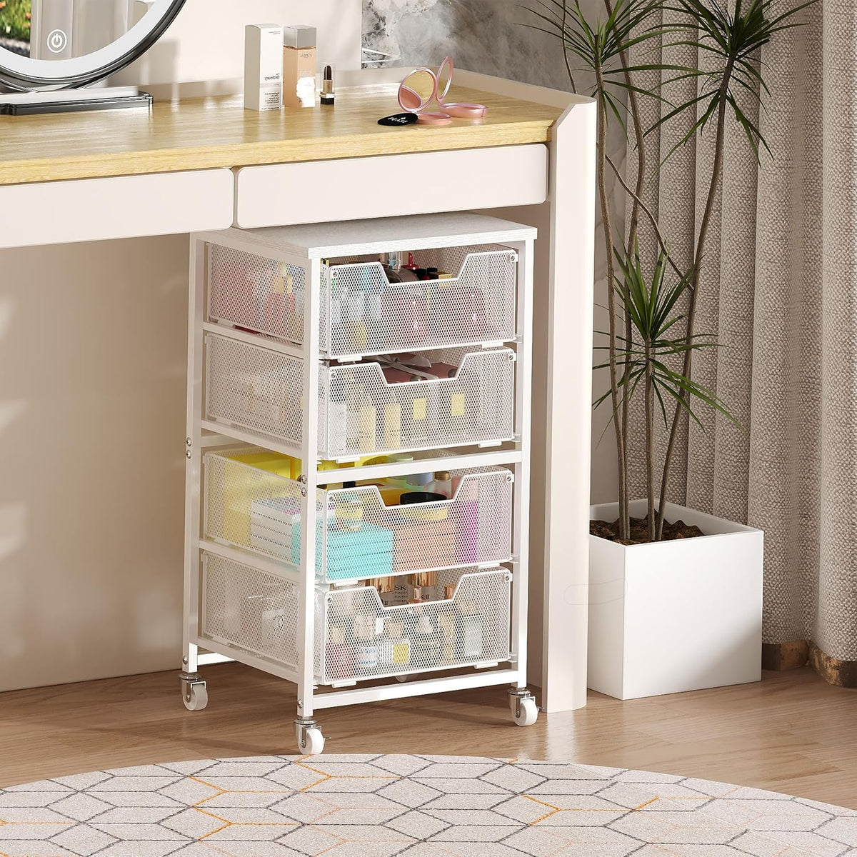Rolling Cart with Drawers, 4-Drawer Storage Cart on Wheels with Wooden Top, Metal Utility Cart with Storage Drawers, Craft Storage Art Cart for Classroom, Office, Kitchen, Bedroom,Patent Pending
